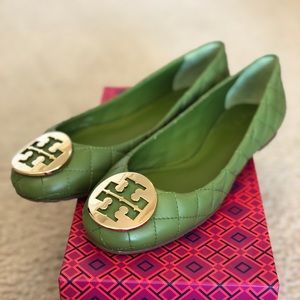 Tory Burch Green Quinn Quilted Leather Ballet $250